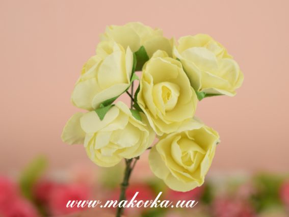 Набор Розочки бумажные, 6 шт, KWW036 бледно-жнлтые Набор Розочки бумажные, 6 шт, KWW036 бледно-жнлтые