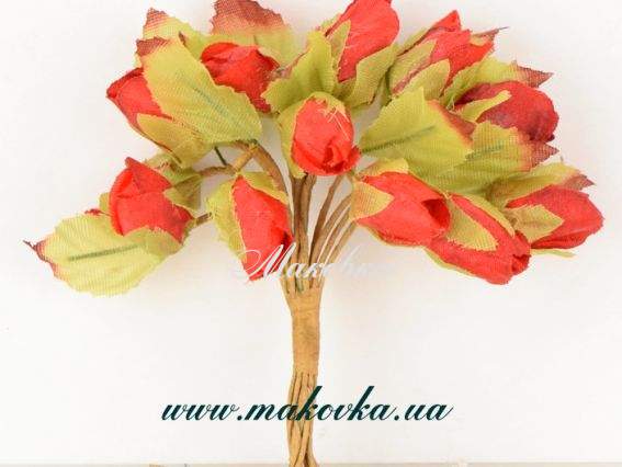 Розочки бутон, бутоньерка, Красные, 12 шт, тканевые Розочки бутон, бутоньерка, Красные, 12 шт, тканевые