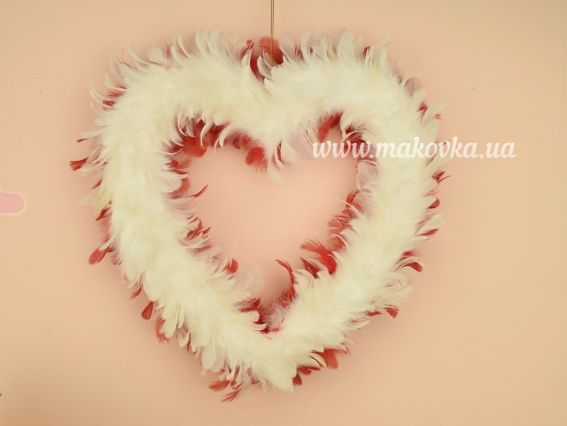 Сердце из перьев большое двухцветное красное+белое, HO-250D/D2 Сердце из перьев большое двухцветное красное+белое, HO-250D/D2