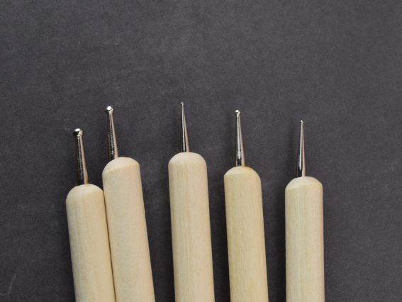 Набір дотсів з дерев'яною ручкою 5 шт, 10 наконечників