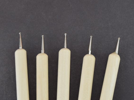 Набір дотсів з дерев'яною ручкою 5 шт, 10 наконечників