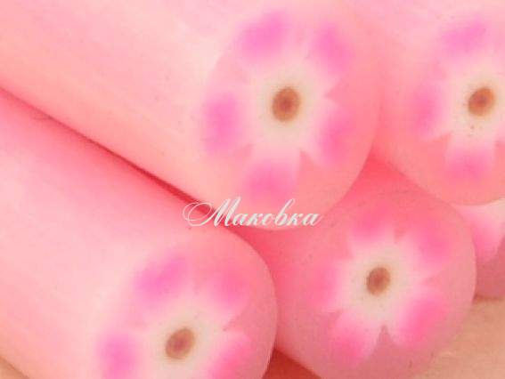 Палочка (колбаска) из полимерной глины №05 Цветочек розово-белый с бледнорозовым фоном, 1 шт