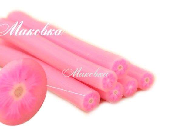 Палочка (колбаска) из полимерной глины №07 Цветочек розовый на розовом фоне, 1 шт