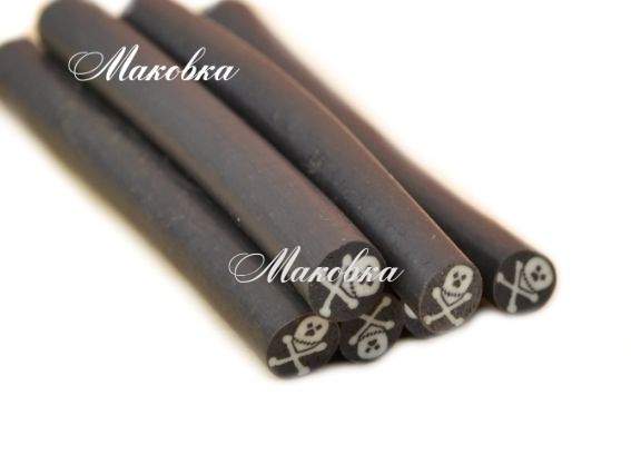 Палочка (колбаска) из полимерной глины №10 Черная с черепом, 1 шт