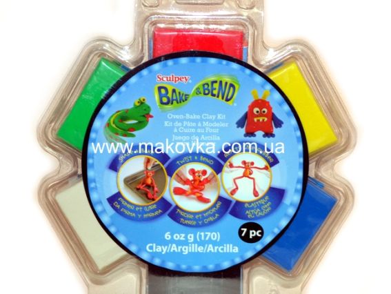 Набор резиновой пластики Bake&Bend, 6 цветов, FX 4048, Sculpey Набор резиновой пластики Bake&Bend, 6 цветов, FX 4048, Sculpey