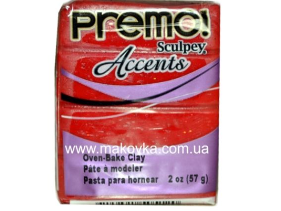 Пластика Premo Accents Sculpey PE02 5051, Красная с блестками, 57г Пластика Premo Accents Sculpey PE02 5051, Красная с блестками, 57г