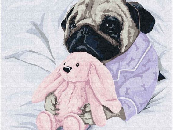 Ідейка Розпис за номерами КНО4168 Тварини. Улюблена іграшка (мопс з іграшкою)