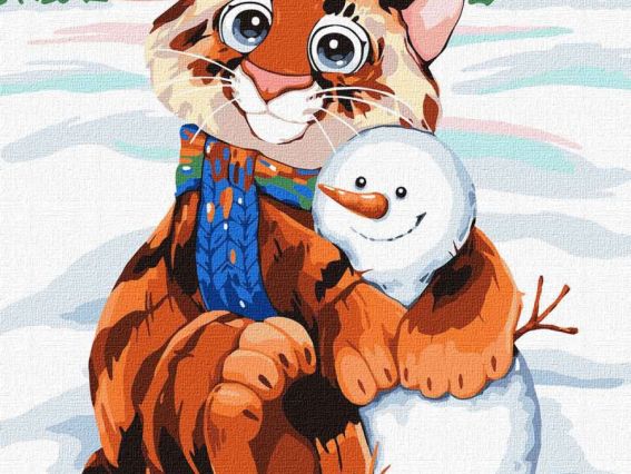 Идейка Роспись по номерам КНО4168 Животные. Снежный друг (тигр со снеговиком)