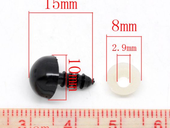 Очі для іграшок круглі 10х15 мм (10х4 мм) на ніжці, чорні, 1 пара