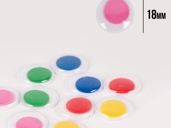 Очі рухливі самоклеючі для іграшок, білі з кольоровою зіницею, d-18мм, 50шт.  SANTI 954644