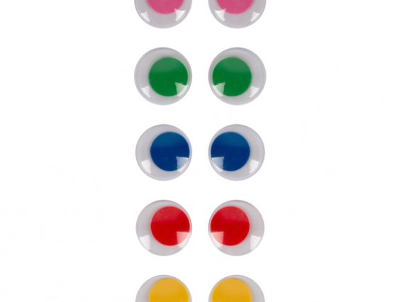 Очі рухливі самоклеючі для іграшок, білі з кольоровою зіницею, d-18мм, 50шт.  SANTI 954644