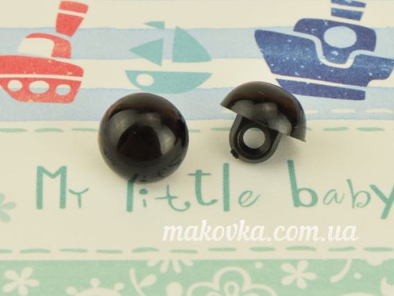 Глаза - пуговицы, круглые, 10 мм черные, пластик. 1 пара