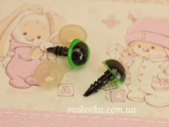 Зеленые глазки для игрушек круглые 10 мм, на ножке,, 1 пара