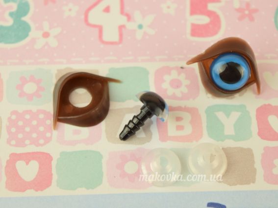 Очки з повіками для іграшок СИНИЕ з чорним, д = 10 мм (повіка 20х15мм), з безпечним кріпленням, 1 пара