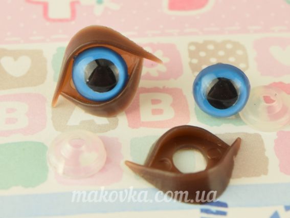 Очки з повіками для іграшок СИНИЕ з чорним, д = 10 мм (повіка 20х15мм), з безпечним кріпленням, 1 пара