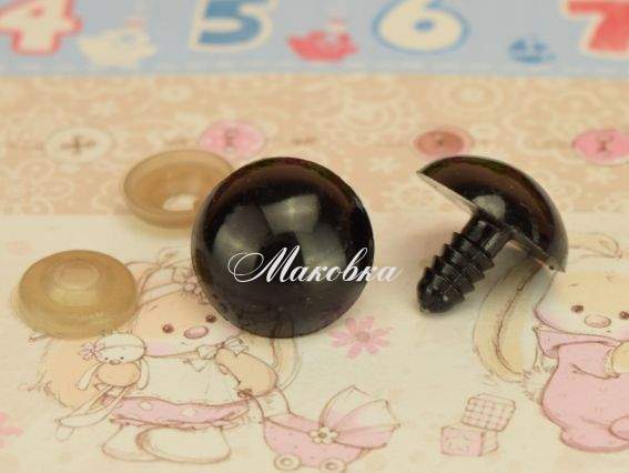 Глазки круглые 20  мм на ножке, черные, 1 пара