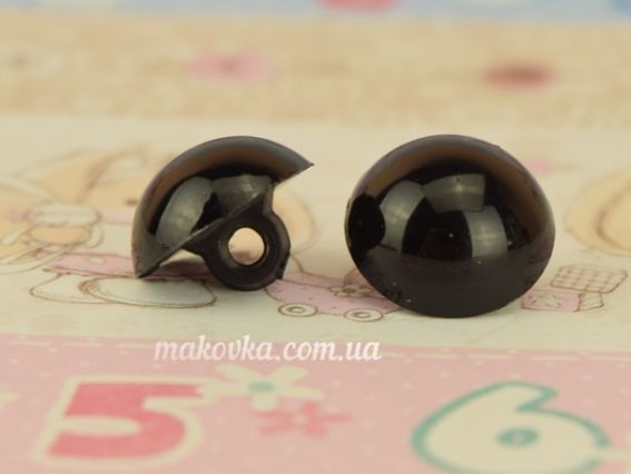 Глаза - пуговицы, круглые, 15мм черные, пластик. 1 пара