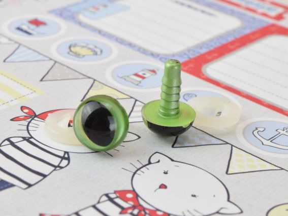 Глазки для игрушек Зеленые перламутровые с черным Кошачьи 12мм, винт, 1 пара