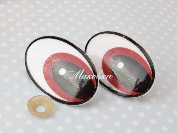 Очі овальні великі 31х46 мм , білі з коричнево-чорним, ніжка винт, 1 пара 11-016-31*46 Очі овальні великі 31х46 мм , білі з коричнево-чорним, ніжка винт, 1 пара 11-016-31*46