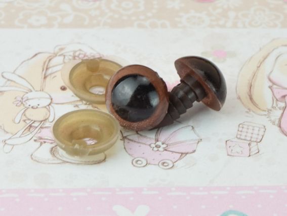 Глазки круглые 12 мм, на ножке, коричневые с черным, 1 пара