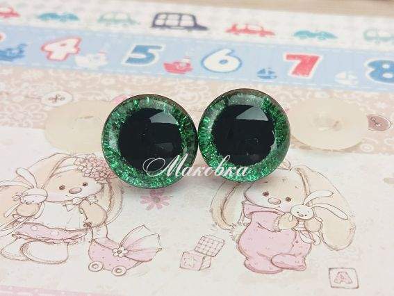 Глаза для игрушек Блестящие ЗЕЛЕНЫЕ люкс, д=20 мм 1 пара