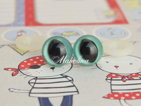 Глаза Светло-Бирюзовые перламутровые с черным Кошачьи 12мм, винт, 1 пара