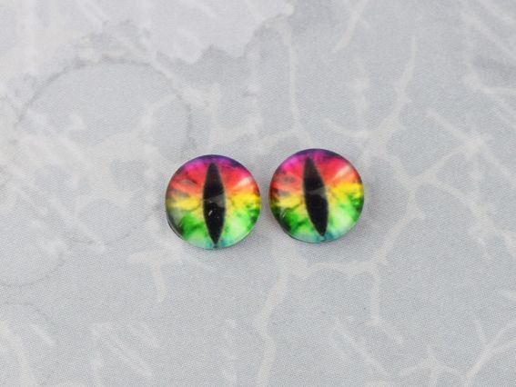 Очі скляні Зелено-рожеві  драконівські , кабошон д=10 мм 1 пара Очі скляні Зелено-рожеві  драконівські , кабошон д=10 мм 1 пара