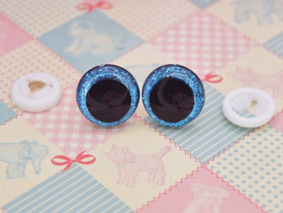 Глаза кукольные большие Блестящие СИНИЕ люкс со смещенным зрачком, на безопасном креплении д=18 мм 1 пара