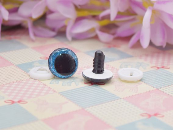 Глаза кукольные большие Блестящие СИНИЕ люкс со смещенным зрачком, на безопасном креплении д=18 мм 1 пара