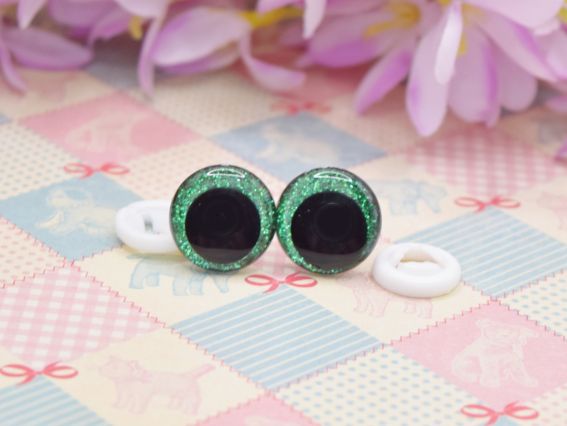 Глаза кукольные большие Блестящие ЗЕЛЕНЫЕ люкс со смещенным зрачком, на безопасном креплении д=18 мм 1 пара