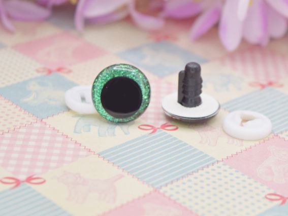 Глаза кукольные большие Блестящие ЗЕЛЕНЫЕ люкс со смещенным зрачком, на безопасном креплении д=18 мм 1 пара