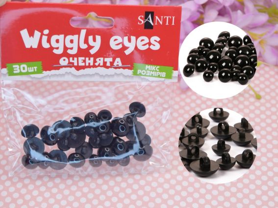 Глаза - пуговицы, круглые, черные, микс 30 шт SANTI 955437 