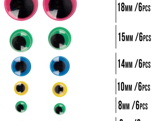 Глаза подвижные самоклеющиеся для игрушек, цветные с черным зрачком, микс цветов, 36 шт. 954652
