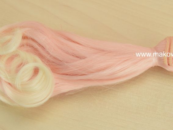 Волосы для куклы ОМБРЕ ПОЛУЗАКРУЧЕННЫЕ св. розовый-белый, длина 15 см №14 Волосы для куклы ОМБРЕ ПОЛУЗАКРУЧЕННЫЕ св. розовый-белый, длина 15 см №14