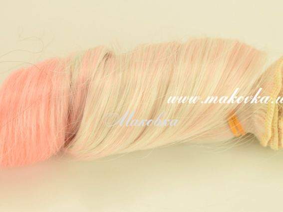 Волосы для куклы ОМБРЕ ВИТЫЕ ЛОКОНЫ бело-розовый, длина 15 см №03 Волосы для куклы ОМБРЕ ВИТЫЕ ЛОКОНЫ бело-розовый, длина 15 см №03