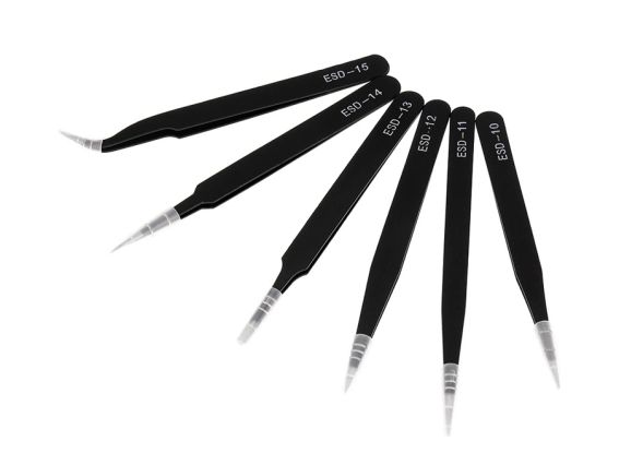 Сталеві пінцети, кольорові, в чохлі , 6 шт різної форми