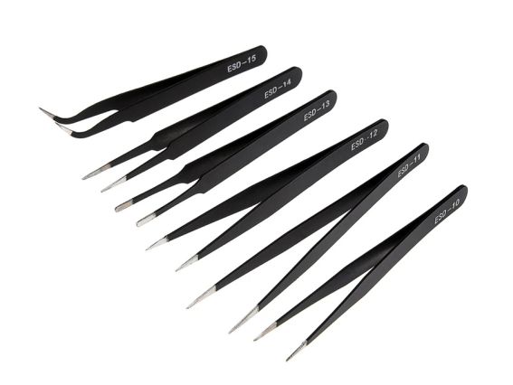 Сталеві пінцети, кольорові, в чохлі , 6 шт різної форми