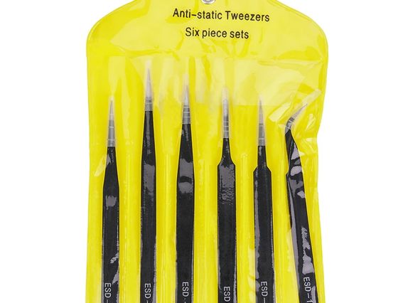 Сталеві пінцети, кольорові, в чохлі , 6 шт різної форми