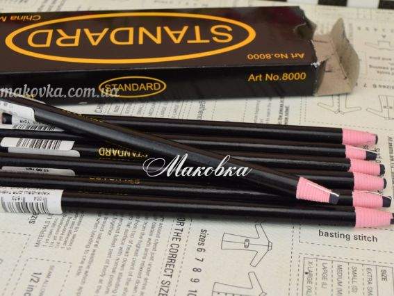 Карандаш для ткани, смывается водой, черный STANDARD