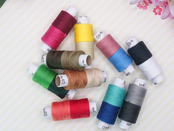 Нитки для шитья №40 по два цвета в катушке, набор 10шт микс,  