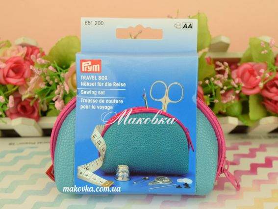 Швейный набор дорожный в кожаном кошельке М бирюзовый с розовым , Prym 651 200 Швейный набор дорожный в кожаном кошельке М бирюзовый с розовым , Prym 651 200