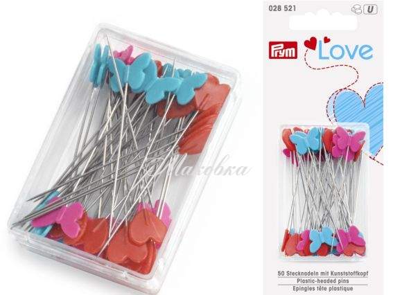 Булавки с пластиковыми головками в виде бабочек и сердечек , Prym Love 028 521 Булавки с пластиковыми головками в виде бабочек и сердечек , Prym Love 028 521