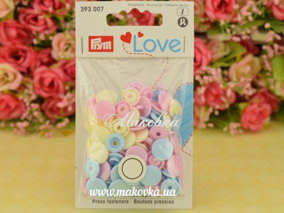 Набор кнопок Color Snaps Prym 393 007 серия LOVE круглые нежно розовые, ванильные, голубые Набор кнопок Color Snaps Prym 393 007 серия LOVE круглые нежно розовые, ванильные, голубые