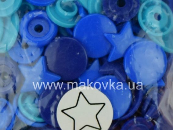 Набор кнопок Color Snaps Prym 393 060 серия LOVE звезда синие, бирюзовые, чернильные, 30 шт, д=12,4мм