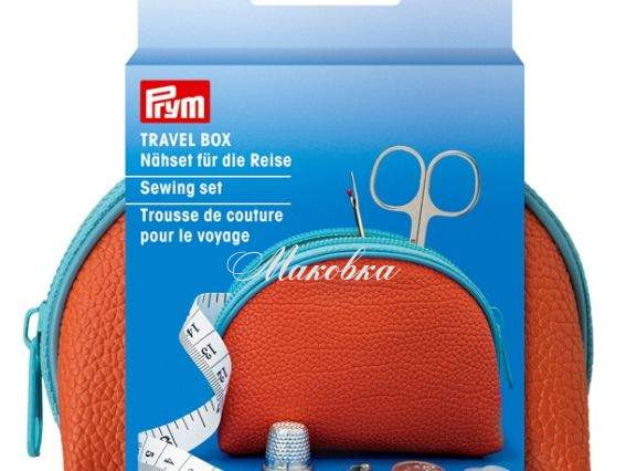 Швейный набор дорожный в кожаном кошельке М оранж и бирюза , Prym 651 198 Швейный набор дорожный в кожаном кошельке М оранж и бирюза , Prym 651 198
