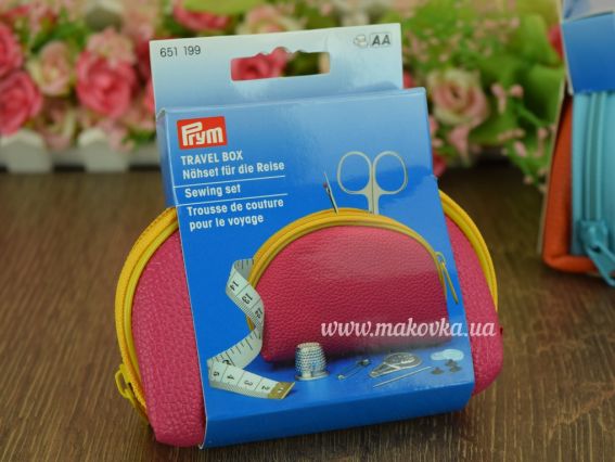 Швейный набор дорожный в кожаном кошельке М розовый и желтый , Prym 651 199 Швейный набор дорожный в кожаном кошельке М розовый и желтый , Prym 651 199
