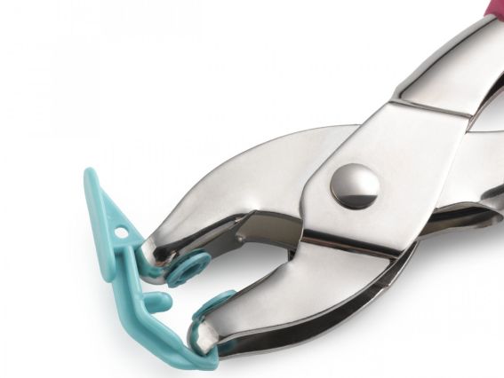 Щипці Vario Prym 390 902 РОЖЕВІ серія LOVE з насадками для установки кнопок, люверсів і створення отворів, з бірюзовими ручками