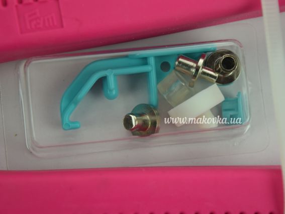 Щипці Vario Prym 390 902 РОЖЕВІ серія LOVE з насадками для установки кнопок, люверсів і створення отворів, з бірюзовими ручками