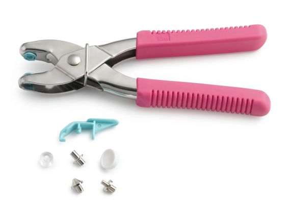 Щипці Vario Prym 390 902 РОЖЕВІ серія LOVE з насадками для установки кнопок, люверсів і створення отворів, з бірюзовими ручками