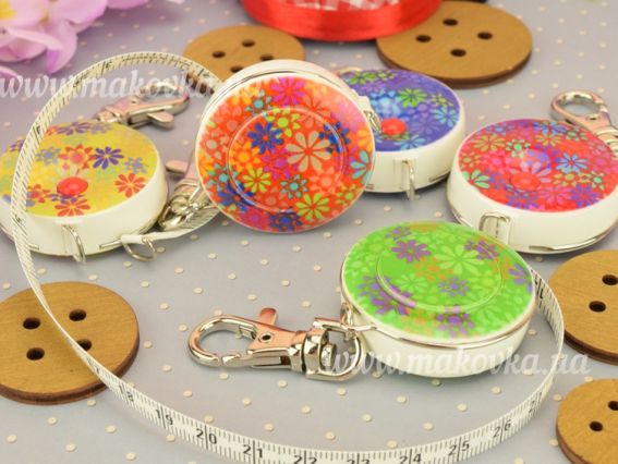 Сантиметровая лента в рулетке с декором GARN мелкий цветочный узор, 8мм 150 см, 1 шт, Германия 84203d-pril